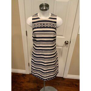 J. Crew Blue & Cream Striped Shift Dress, W/ Scallop & Rivet Hem, Size 00, NWT!!
